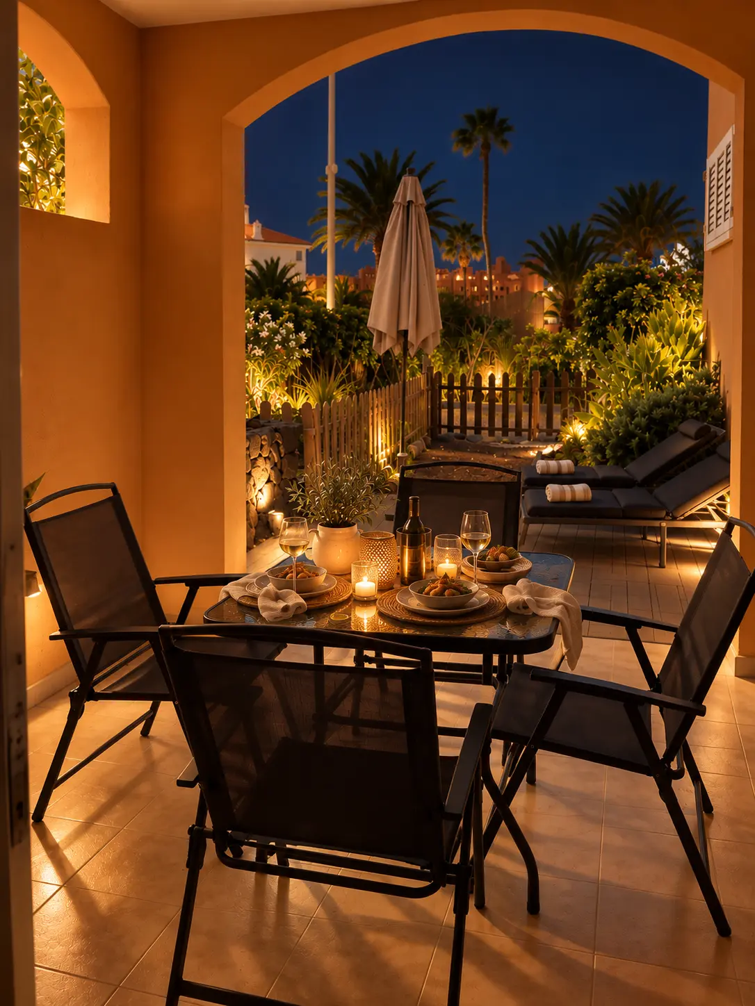 Terraza de Mango iluminada de noche