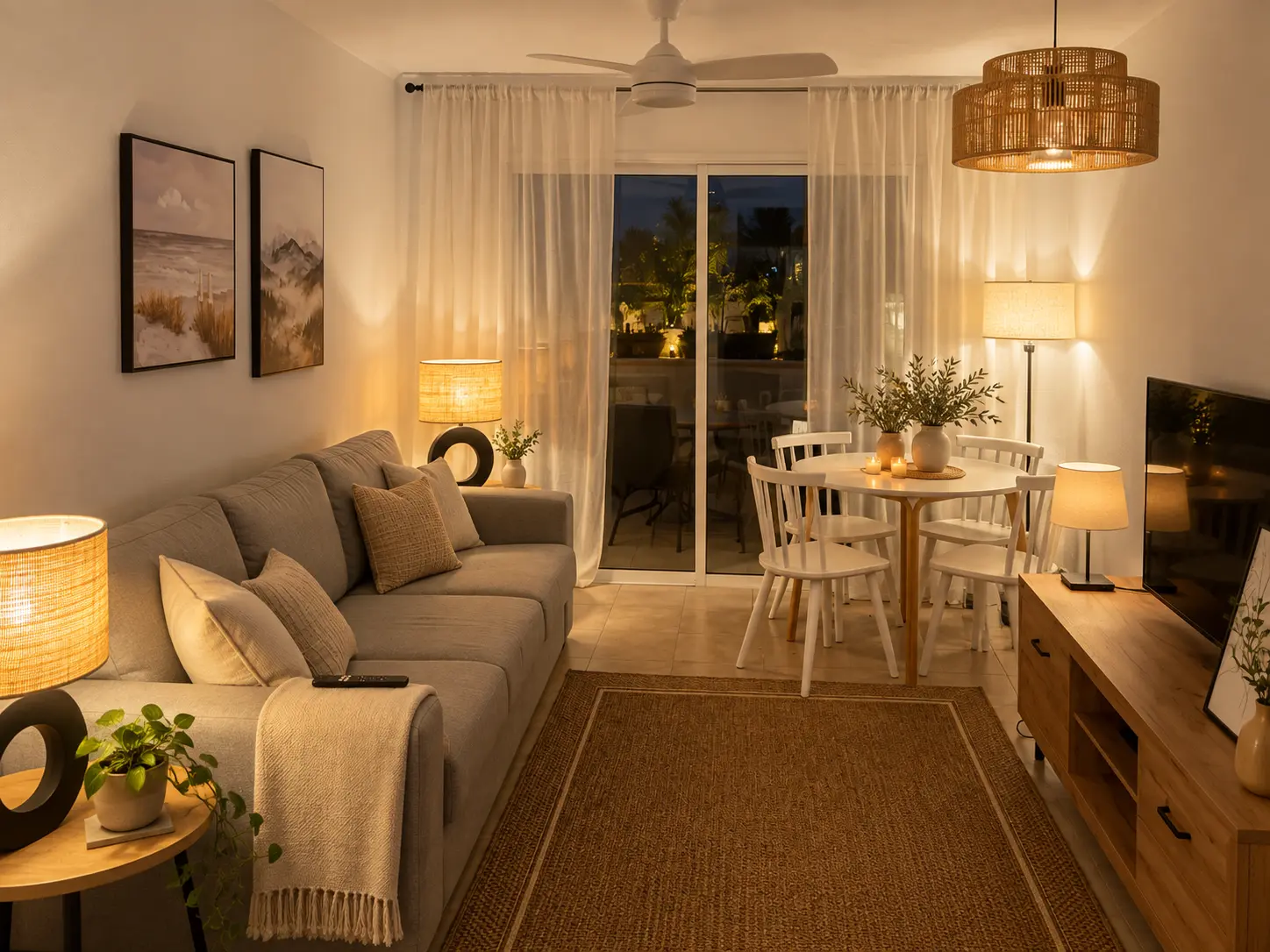 Salón de Mango con sofá y comedor