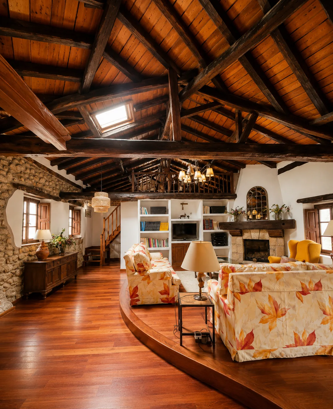 Salón de la casa rural de Puente Viesgo con vigas de madera